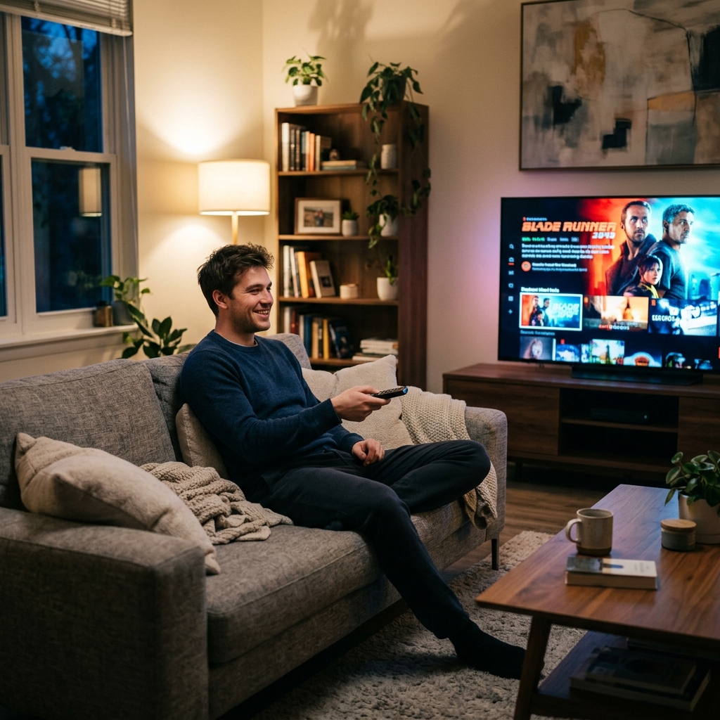Man choosing ZusOTT plan on TV